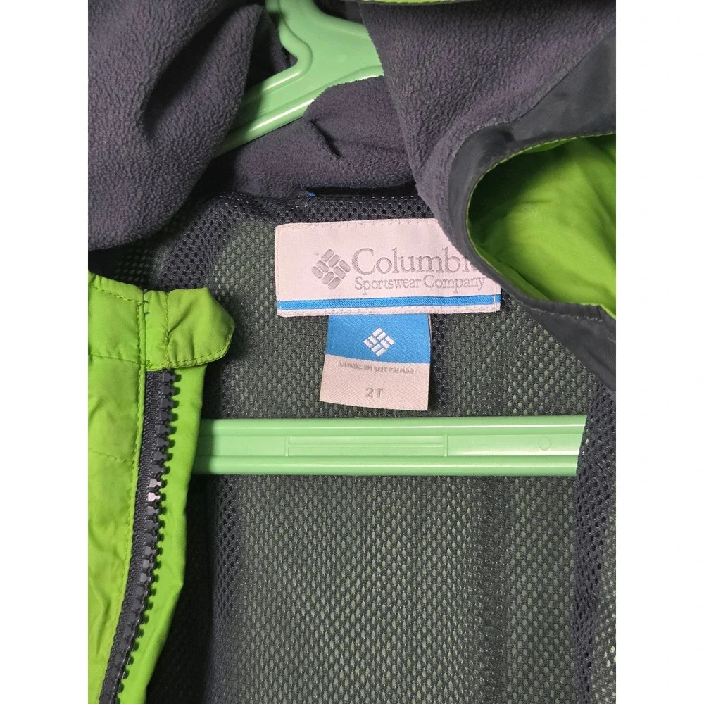 Columbia Toddler Frog Hooded Windbreaker Jacket Green Navy Blue 2T Rain Coat